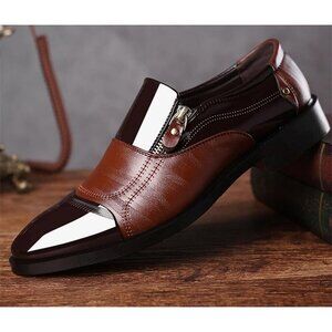 Fashion Men Brown color block Vegan Leather Business Casual Dress Shoes 41 US 9